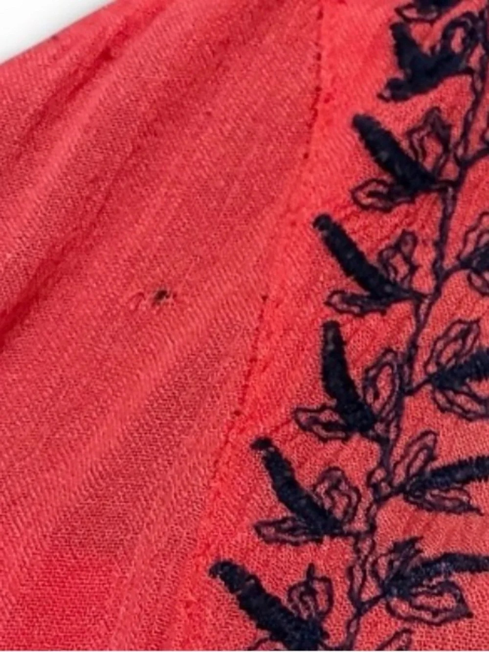 Free People M Coral Salmon Embroidered Handkerchief Hem Tunic Dress